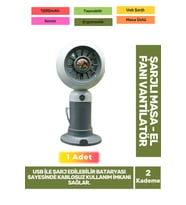Sessiz 2 Kademeli Hafif Kablosuz 1200mAh Pervaneli Taşınabilir Usb Şarjlı Masa El Fanı Vantilatör