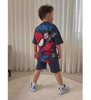 Cg Kids Örümcek Adam Spidey  Erkek Çocuk Tshrit&Şort Alt Üst Takım Süper Kalite Sırt Baskı Detay (Gri)