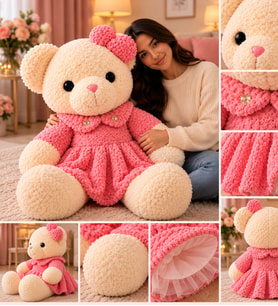 Lüks Özel Seri Premium Gül Peluş Desenli Sevimli Peluş Ayıcık - 60 cm