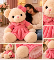 Lüks Özel Seri Premium Gül Peluş Desenli Sevimli Peluş Ayıcık - 60 cm