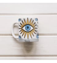 Göz Desenli 3D Efektli Bohem Kupa Bardak - Kişiye Özel İsimli Nazar Bardak, 330ml, Beyaz (Doğal Beyaz)