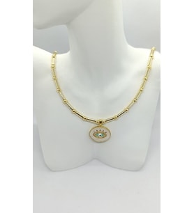 Göz Figürlü Boru Top Zincir Gold Kolye (40+5 cm)