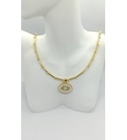 Göz Figürlü Boru Top Zincir Gold Kolye (40+5 cm)