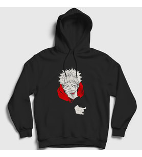 Presmono Unisex Siyah Yuji Itadori V2 Anime Jujutsu Kaisen Kapüşonlu Sweatshirt 316587tt