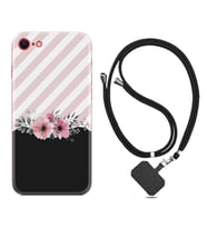Apple iPhone 5 6 7 8 Plus Se XR Kılıf Boyun Askılı Silikon Strip Pink Flowers 1396