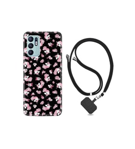 Oppo Reno 6 Kılıf Desenli Silikon Boyun Askılı Unicorn Flowers 1406