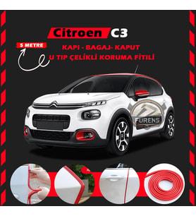 Citroen C3 Oto Araç Kapı Koruma Fitili 5metre Parlak Kırmızı Renk