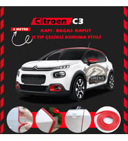 Citroen C3 Oto Araç Kapı Koruma Fitili 5metre Parlak Kırmızı Renk