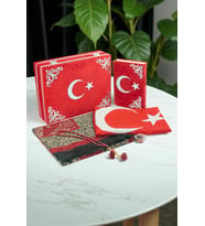 Türk Bayraklı Kuranı Kerim Hediyelik Set – Kadife Kutulu, Bayrak, Seccade ve Tesbih