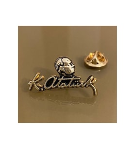 Atatürk Silüeti ve İmzalı Yaka Rozet Gold 1 adet