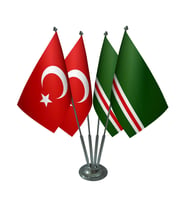 Masa Üstü İçkerya Çeçen Bayrağı Türk Bayrağı Dörtlü Krom Direk Masa Bayrak Seti