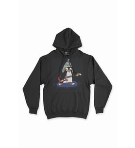 Şapkalı Gitarcı Rocker Penguen Siyah Sweatshirt Hoodie
