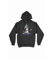 Şapkalı Gitarcı Rocker Penguen Siyah Sweatshirt Hoodie
