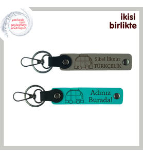 Kampçı Aile Üyelerine Anlamlı Sürpriz, Kişisel Anahtarlık Takımı, İsim Yazılı, Kül Gri-Koyu Turkuaz