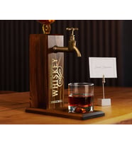BK Gift Aynalı Altın Kabartma Musluklu Doğal Ceviz Ahşap Viski Standı, Home Bar, İçecek Dispenseri, Ahşap İçecek Çeşmesi-5