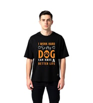 Köpeğim İçin Çalışıyorum Baskılı Erkek Oversize Tişört