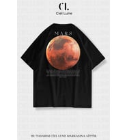 Nevermind Unisex Kadın Erkek Mars Baskılı Özel Tasarım Oversize T-shirt (Siyah)