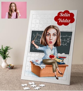Öğretmene Özel Karikatürlü Kişiye Özel Puzzle
