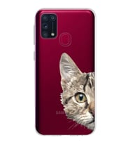 Samsung Galaxy M31 Kapak Catface Tasarımlı Şeffaf Silikon Kılıf