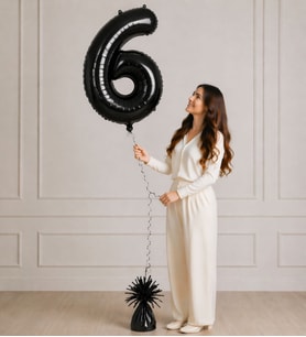 100 cm Siyah 6 Rakamlı Helyumlu Folyo Balon – Şık ve Modern Parti Dekoru