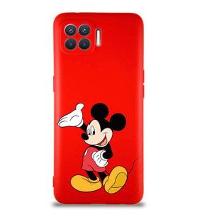 Oppo Reno 4 Lite Soft Premier Kapak Mickey Mouse-C Tasarımlı Silikon Kılıf - Kırmızı (Şeffaf)