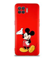 Oppo Reno 4 Lite Soft Premier Kapak Mickey Mouse-C Tasarımlı Silikon Kılıf - Kırmızı (Şeffaf)