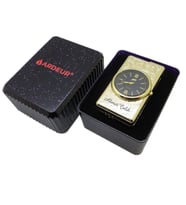 Ardeur® Desen İşlemeli Saatli Gold İsme Özel Çakmak Hediyelik Kutusunda