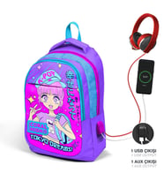 Coral High Kids Mor Pembe Mavi Simli K-Pop Desenli Üç Bölmeli USB'li Okul Sırt Çantası 24316
