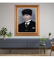 Altın Varaklı Çerçeveli Paspartulu Atatürk Tablo TR0730 (Gold)