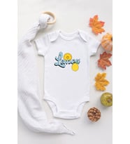 Organik %100 Pamuk Kısa Kollu Beyaz Lemon Limon Bebek Body Bebek Badi Çıtçıtlı Zıbın