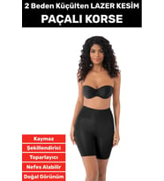 Özel Üretim İz İç Göstermez Kaymaz Sıkılaştırıcı Vücut Şekillendirici LAZER KESİM Paçalı Korse (Siyah)