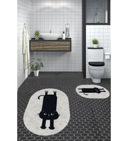 EVDEYA Dijital Baskılı Yıkanabilir Sevimli Kedi İkili Banyo Halısı Paspas Oval Klozet Takımı, OKLOZET-39-GRİ, (Gri)