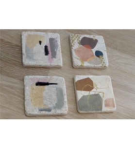 Modern Soyut Tasarımlar Doğal Taş Bardak Altlığı 4'lü set - Natural Stone Coasters