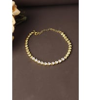 Su Yolu Bileklik Kalp Model 925 Ayar Zirkon Taşlı Sarı Gold Zincir Bileklik