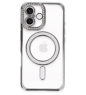 Newface Apple iPhone 16 Plus Kılıf Joke Simli Magneticsafe Kılıf - Gri
