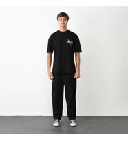 pilelistore- Unisex Bisiklet Yaka Baskılı Oversize T-Shirt - Siyah