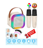 Çift Karaoke Mikrofonlu Kablosuz Bluetooth Hoparlör 5 Ses Efektli Rgb Hd Stereo Usb/Sd/FM EKRU RENK