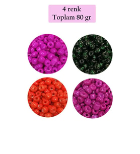 Dökme Cam Kum Boncuk Büyük Boy (6/0) 4 mm - 4 Renk - Toplam 80 Gram - BNC414