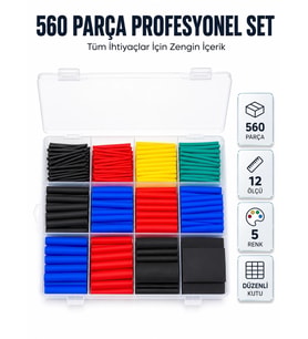 560 Parça Kablo İzolasyon Makaron Seti 12 Ölçü 5 Renk Heat Shrink Tube Organizer Kutulu