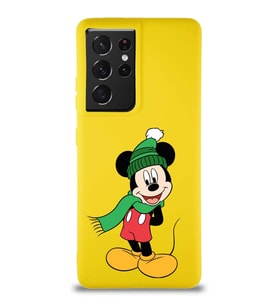 Samsung Galaxy S21 Ultra Soft Premier Kapak Mickey Mouse-G Tasarımlı Silikon Kılıf - Sarı (Şeffaf)