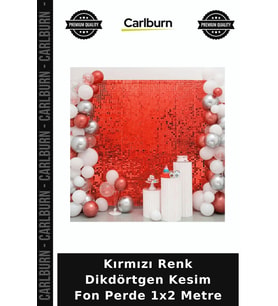 Kırmızı Renk Dikdörtgen Kesim Fon Perde 1x2 Metre Düğün Dekorasyonu Parıltılı Dekor Salon Perdesi