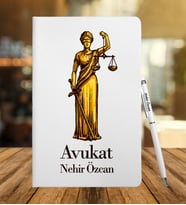 Kişiye Özel Avukat Tasarımlı Deri Defter Ve Metal Roller Kalem Seti 777