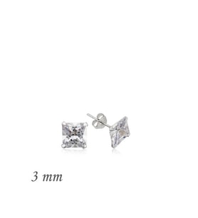 pilelistore Gümüş Kare Tek Taş Zirkon Küpe - 3 mm