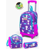Coral High Kids Mor Pembe Kedi Desenli Çekçekli 3'lü Çanta Seti SET0123360