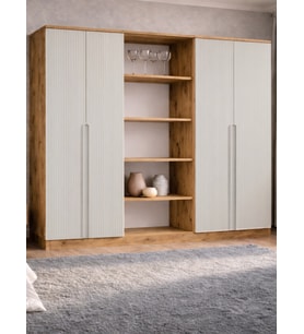 Nova No.6 Dört Kapaklı 6Raflı Gardırop Çam-Vizon