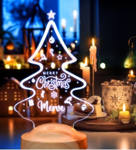 Kendin Tasarla Yılbaşı Çam Ağacı Temalı İsimli Dekoratif Renkli Işıklı Led Lamba, Yeni Yıl Hediyesi, Yılbaşı Hediyesi, Merry Christmas Yılbaşı Süsü