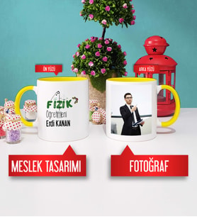 Fizik Öğretmenine Hediye Fizik Öğretmeni Kupa Bardak Sarı Fotoğraflı