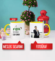 Fizik Öğretmenine Hediye Fizik Öğretmeni Kupa Bardak Sarı Fotoğraflı