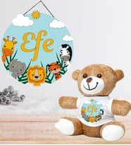 Kişiye Özel Bebek Kapı Süsü ve Peluş Ayıcık Seti – Baby Shower / Hastane Odası