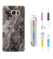 Samsung S7 Edge S20 Fe Plus Ultra S21 S22 Kılıf Kablo Koruma Spiral Silikon Gri Mermer 1376